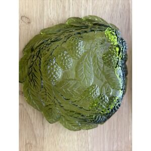 Vintage Indiana Green Glass Loganberry & Leaf Bowl 7" Just Gorgeous